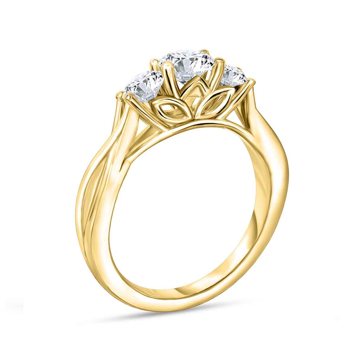 1 ct. tw. 3-Stone Round Diamond Twist Engagement Ring in 14K Yellow Gold front view