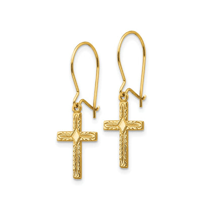 Children's Polished & Satin Cross Dangle Earrings in 14K Yellow Gold front view