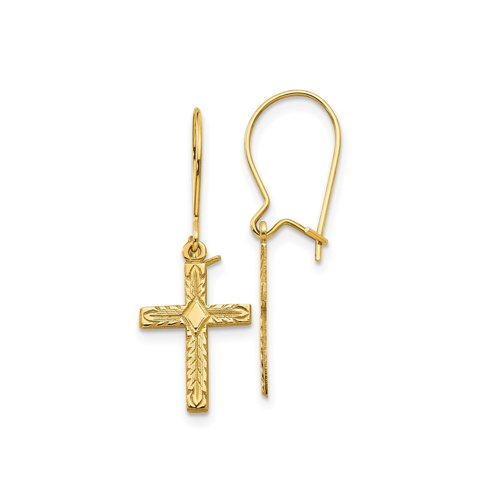 Children's Polished & Satin Cross Dangle Earrings in 14K Yellow Gold