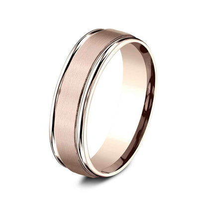 Benchmark Men's 6.5mm Round Edge Satin Finish Wedding Ring in 14K Pink Gold