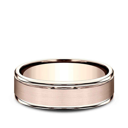 Benchmark Men's 6.5mm Round Edge Satin Finish Wedding Ring in 14K Pink Gold