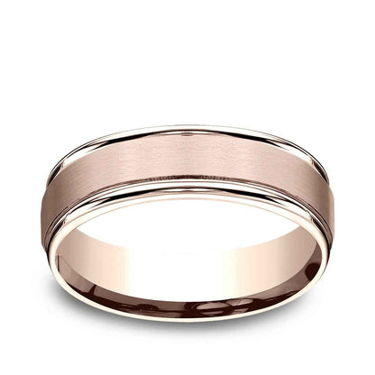 Benchmark Men's 6.5mm Round Edge Satin Finish Wedding Ring in 14K Pink Gold