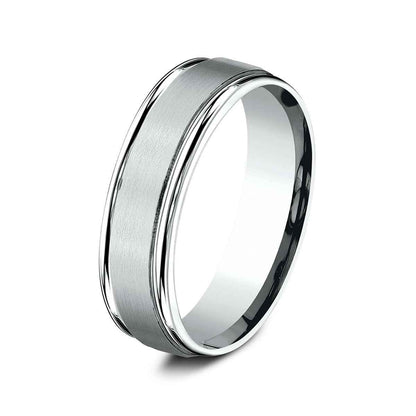 Benchmark Men's 6.5mm Round Edge Satin Finish Wedding Ring in 14K White Gold