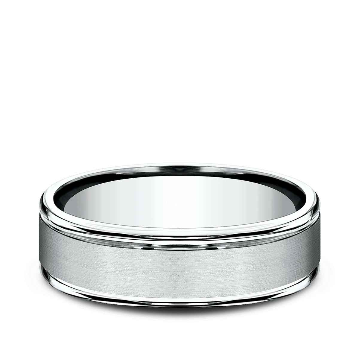 Benchmark Men's 6.5mm Round Edge Satin Finish Wedding Ring in 14K White Gold