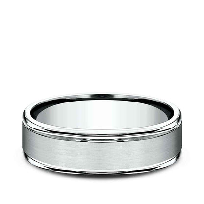 Benchmark Men's 6.5mm Round Edge Satin Finish Wedding Ring in 14K White Gold