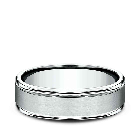 Benchmark Men's 6.5mm Round Edge Satin Finish Wedding Ring in 14K White Gold
