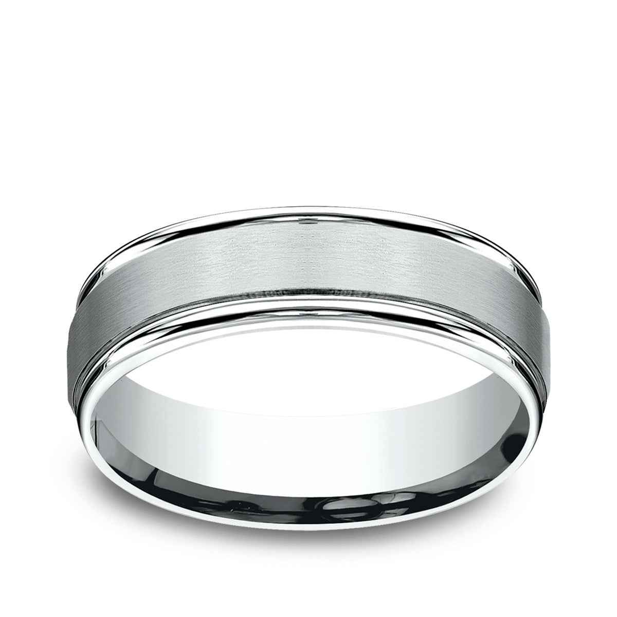 Benchmark Men's 6.5mm Round Edge Satin Finish Wedding Ring in 14K White Gold