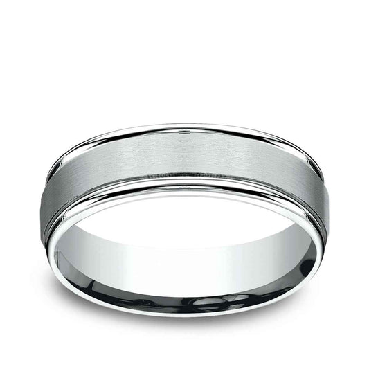 Benchmark Men's 6.5mm Round Edge Satin Finish Wedding Ring in 14K White Gold