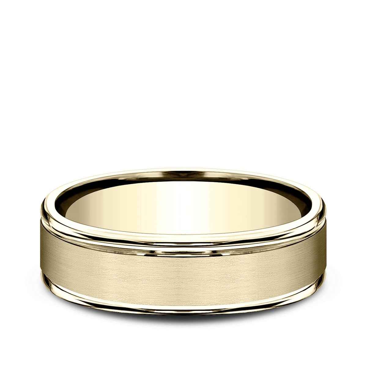 Benchmark Men's 6.5mm Round Edge Satin Finish Wedding Ring in 14K Yellow Gold