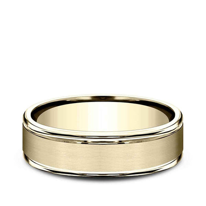 Benchmark Men's 6.5mm Round Edge Satin Finish Wedding Ring in 14K Yellow Gold