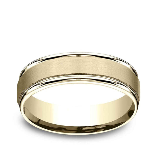 Benchmark Men's 6.5mm Round Edge Satin Finish Wedding Ring in 14K Yellow Gold
