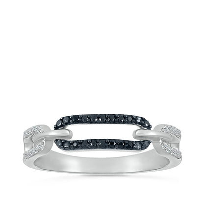 1/8 ct. tw. Black & White Diamond Paperclip Ring in Sterling Silver