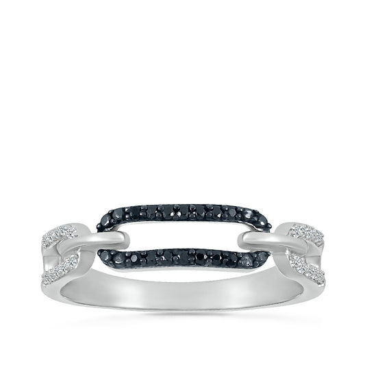 1/8 ct. tw. Black & White Diamond Paperclip Ring in Sterling Silver