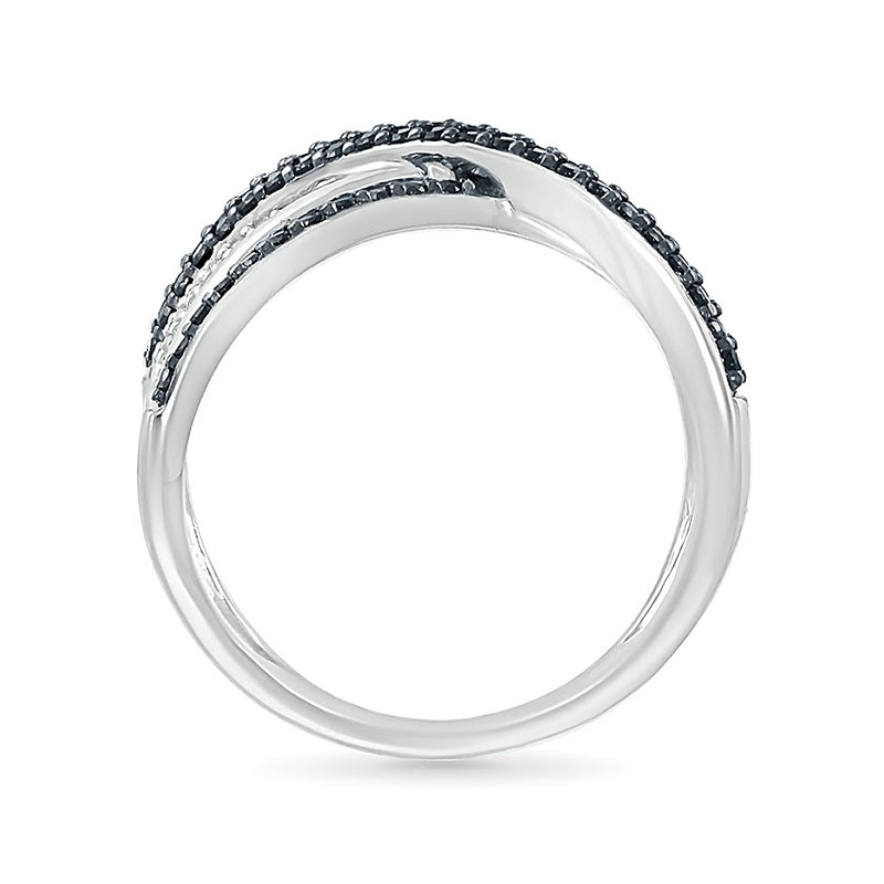 1/2 ct. tw. Black & White Diamond Multirow Crossover Ring in Sterling Silver front view