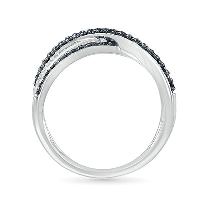 1/2 ct. tw. Black & White Diamond Multirow Crossover Ring in Sterling Silver front view