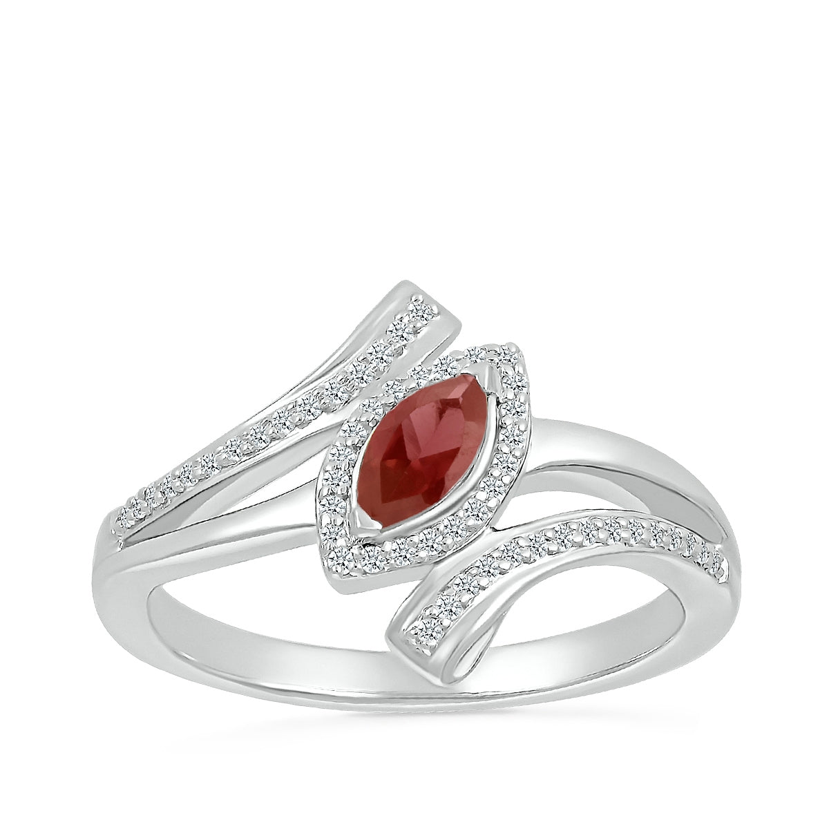 Marquise Garnet & 1/6 ct. tw. Diamond Halo Bypass Ring in 10K White Gold