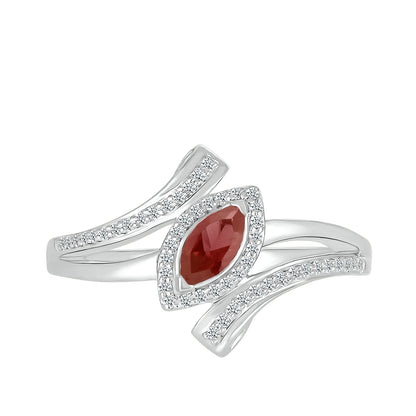 Marquise Garnet & 1/6 ct. tw. Diamond Halo Bypass Ring in 10K White Gold front view