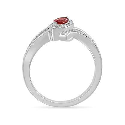 Marquise Garnet & 1/6 ct. tw. Diamond Halo Bypass Ring in 10K White Gold close-up detail