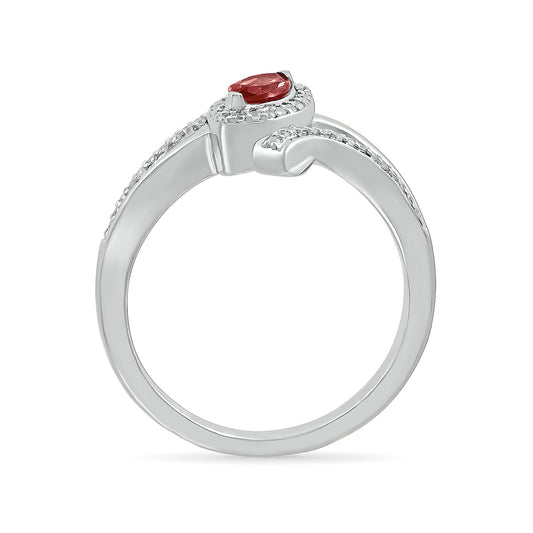 Marquise Garnet & 1/6 ct. tw. Diamond Halo Bypass Ring in 10K White Gold close-up detail