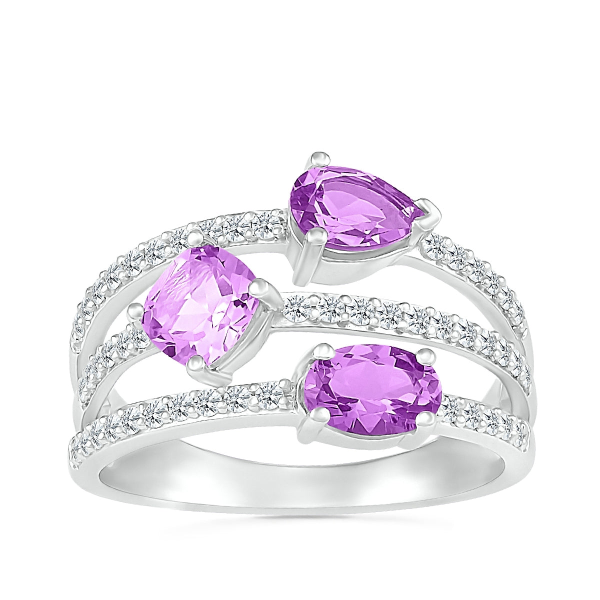 Multi-Shape Amethyst & 1/3 ct. tw. Diamond Orbit Ring in 10K White Gold