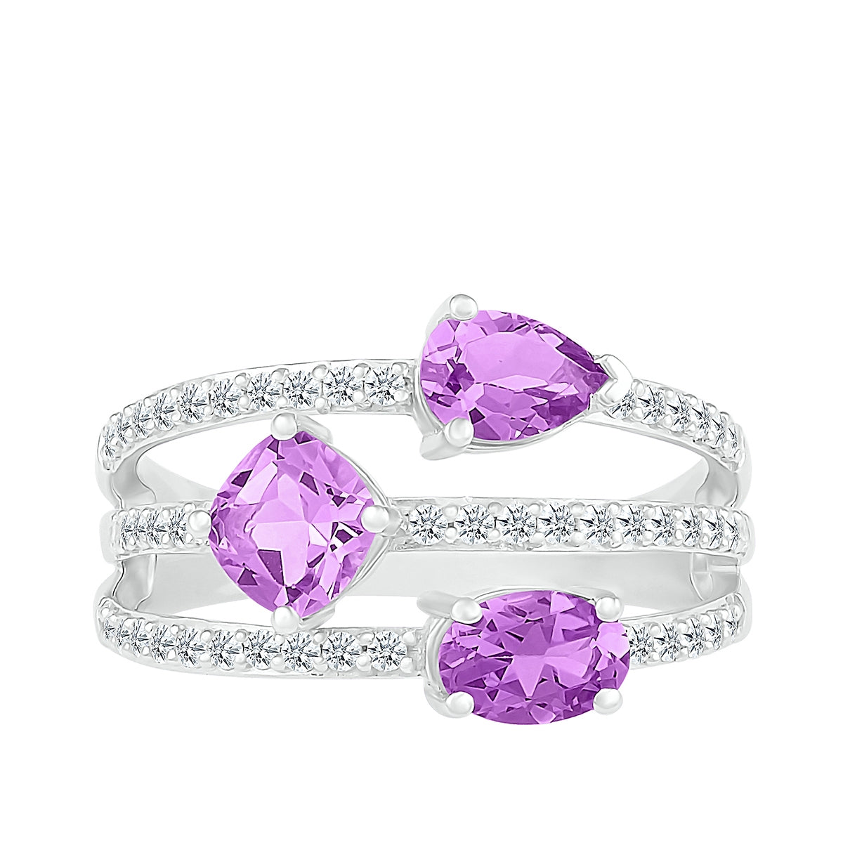 Multi-Shape Amethyst & 1/3 ct. tw. Diamond Orbit Ring in 10K White Gold front view