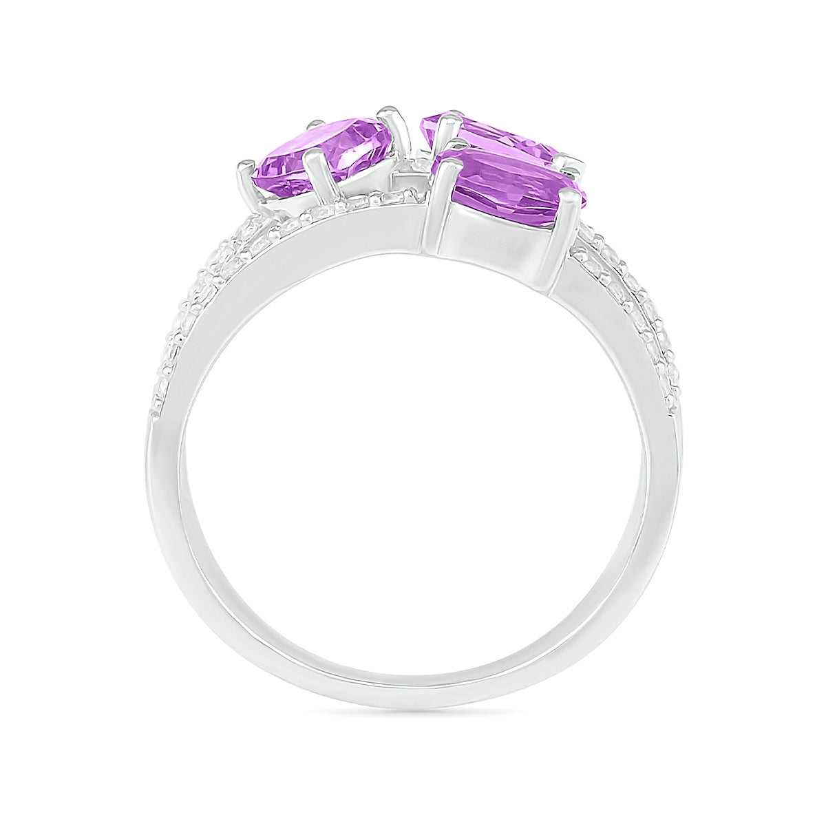 Multi-Shape Amethyst & 1/3 ct. tw. Diamond Orbit Ring in 10K White Gold close-up detail
