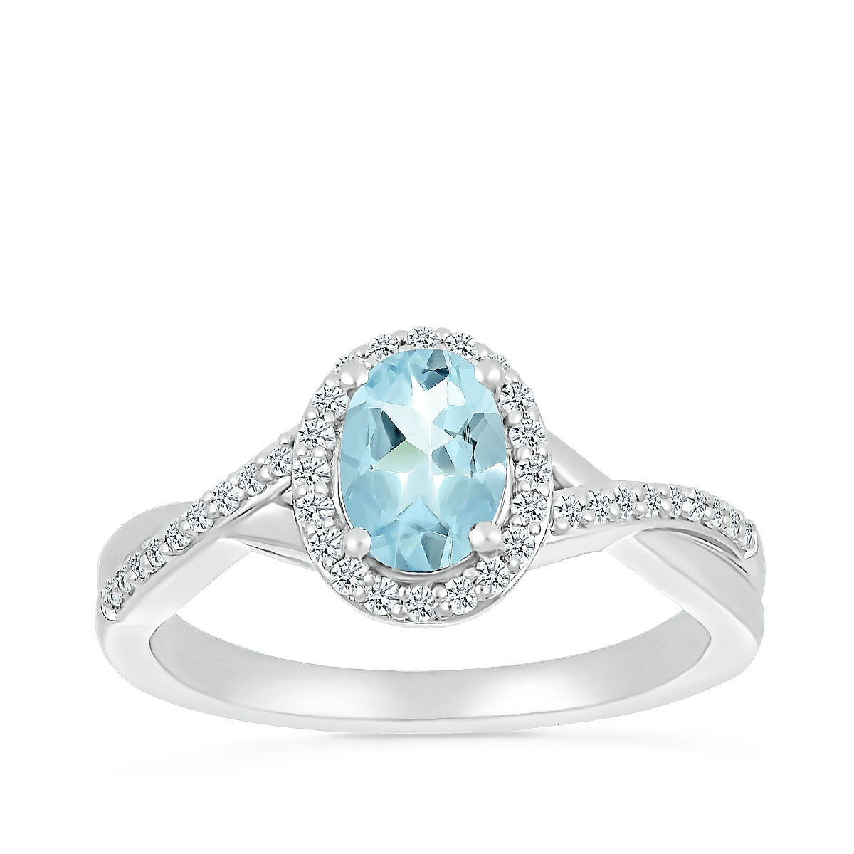 Oval Aquamarine & 1/5 ct. tw. Diamond Halo Twist Ring in 10K White Gold