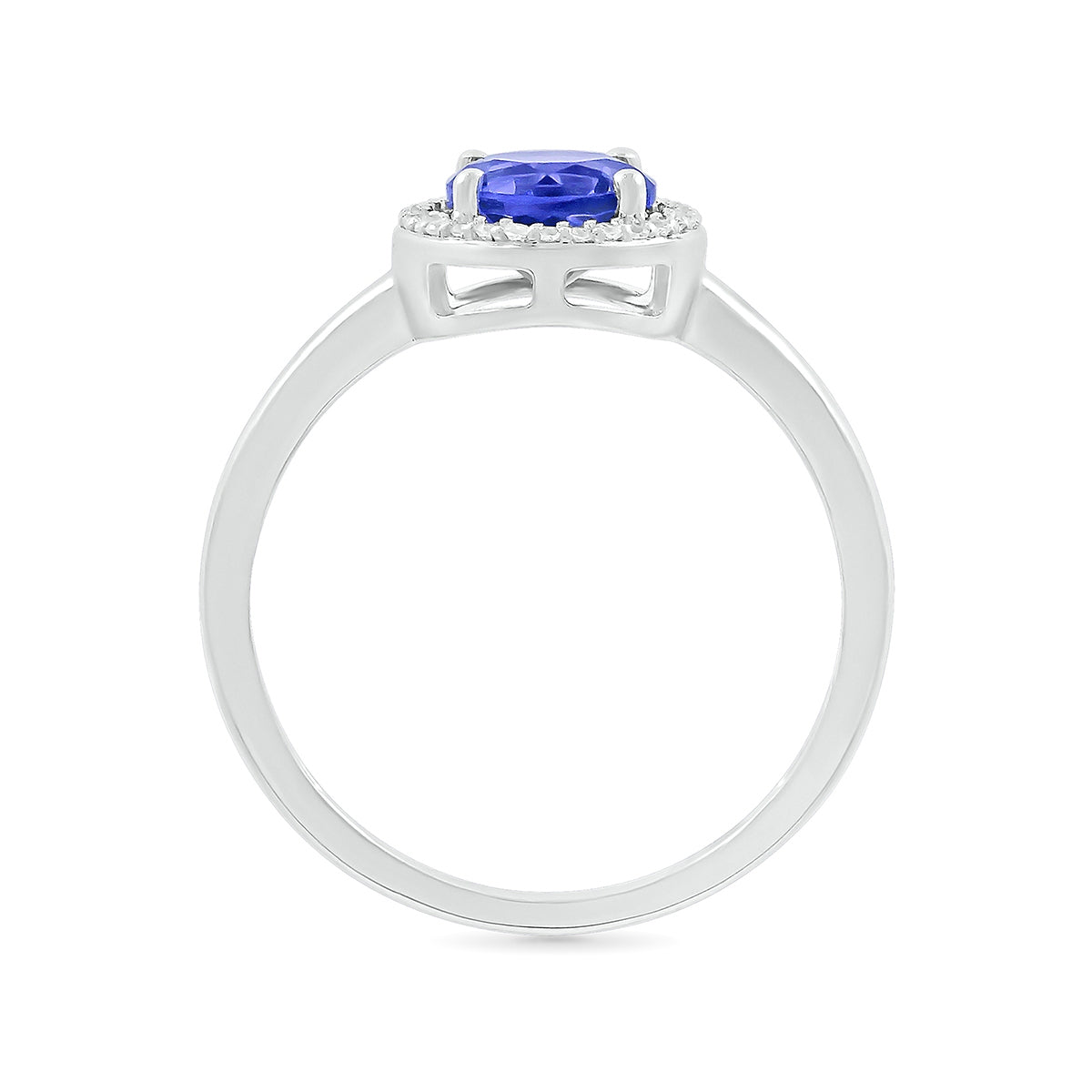 Round Sapphire & 1/15 ct. tw. Diamond Halo Ring in 10K White Gold close-up detail