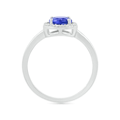 Round Sapphire & 1/15 ct. tw. Diamond Halo Ring in 10K White Gold close-up detail
