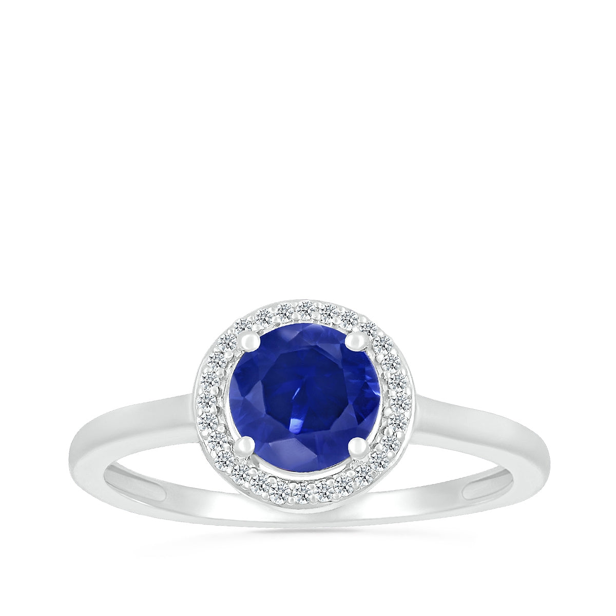 Round Sapphire & 1/15 ct. tw. Diamond Halo Ring in 10K White Gold