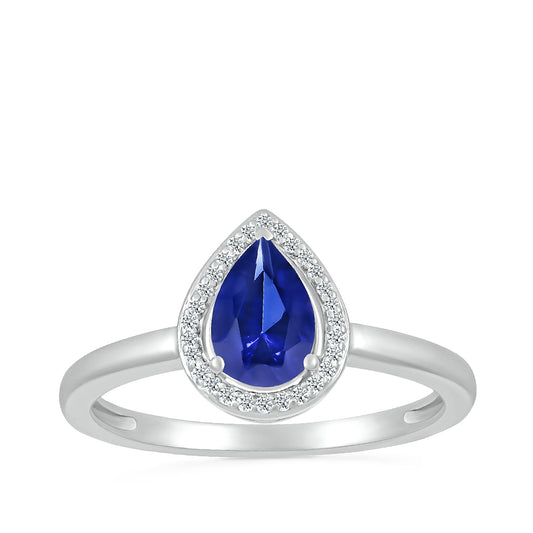 Pear Sapphire & 1/15 ct. tw. Diamond Halo Ring in 10K White Gold