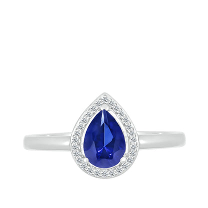 Pear Sapphire & 1/15 ct. tw. Diamond Halo Ring in 10K White Gold front view