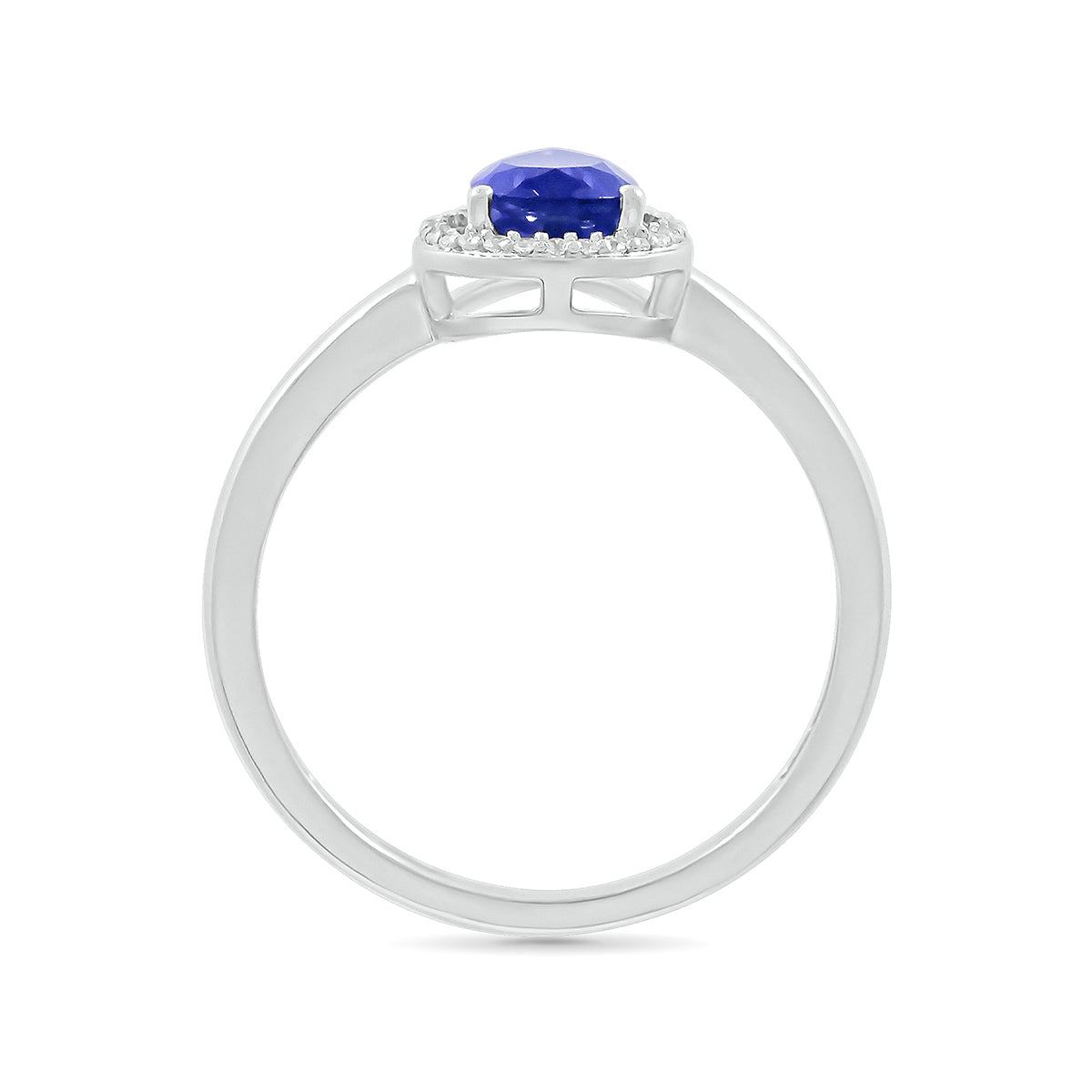Pear Sapphire & 1/15 ct. tw. Diamond Halo Ring in 10K White Gold close-up detail