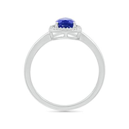 Pear Sapphire & 1/15 ct. tw. Diamond Halo Ring in 10K White Gold close-up detail