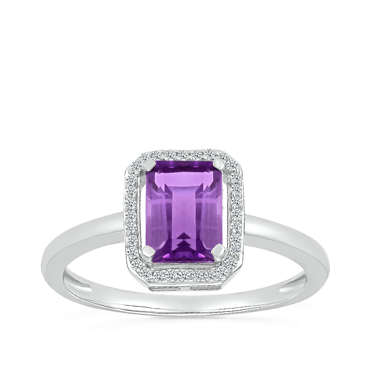 Emerald Cut Amethyst & 1/15 ct. tw. Diamond Halo Ring in 10K White Gold