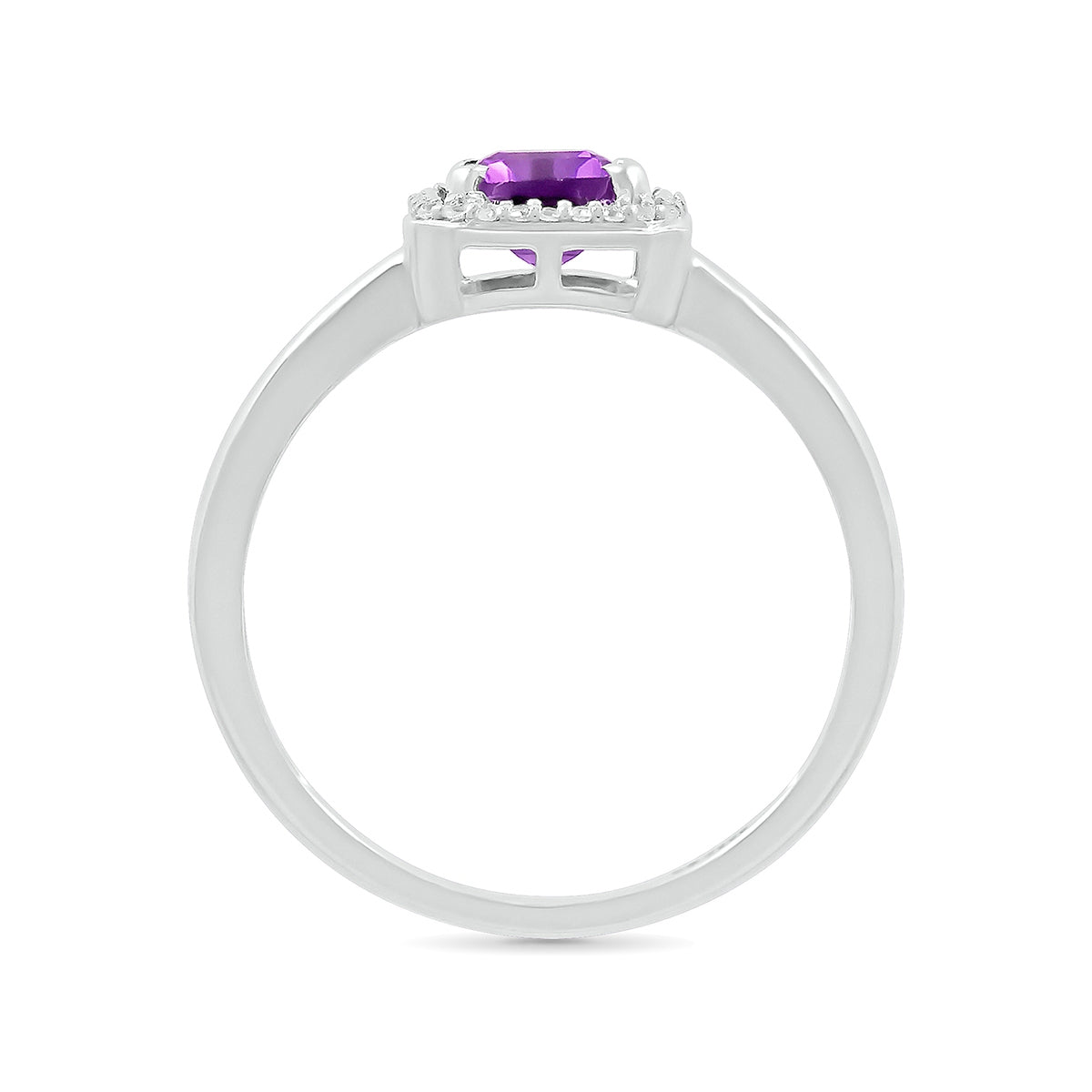 Emerald Cut Amethyst & 1/15 ct. tw. Diamond Halo Ring in 10K White Gold close-up detail