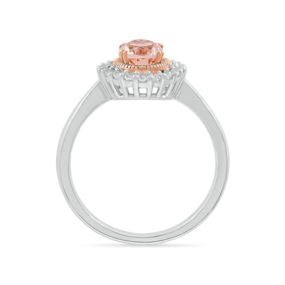 Oval Morganite & 1/5 ct. tw. Diamond Halo Ring in Sterling Silver & 10K Pink Gold close-up detail