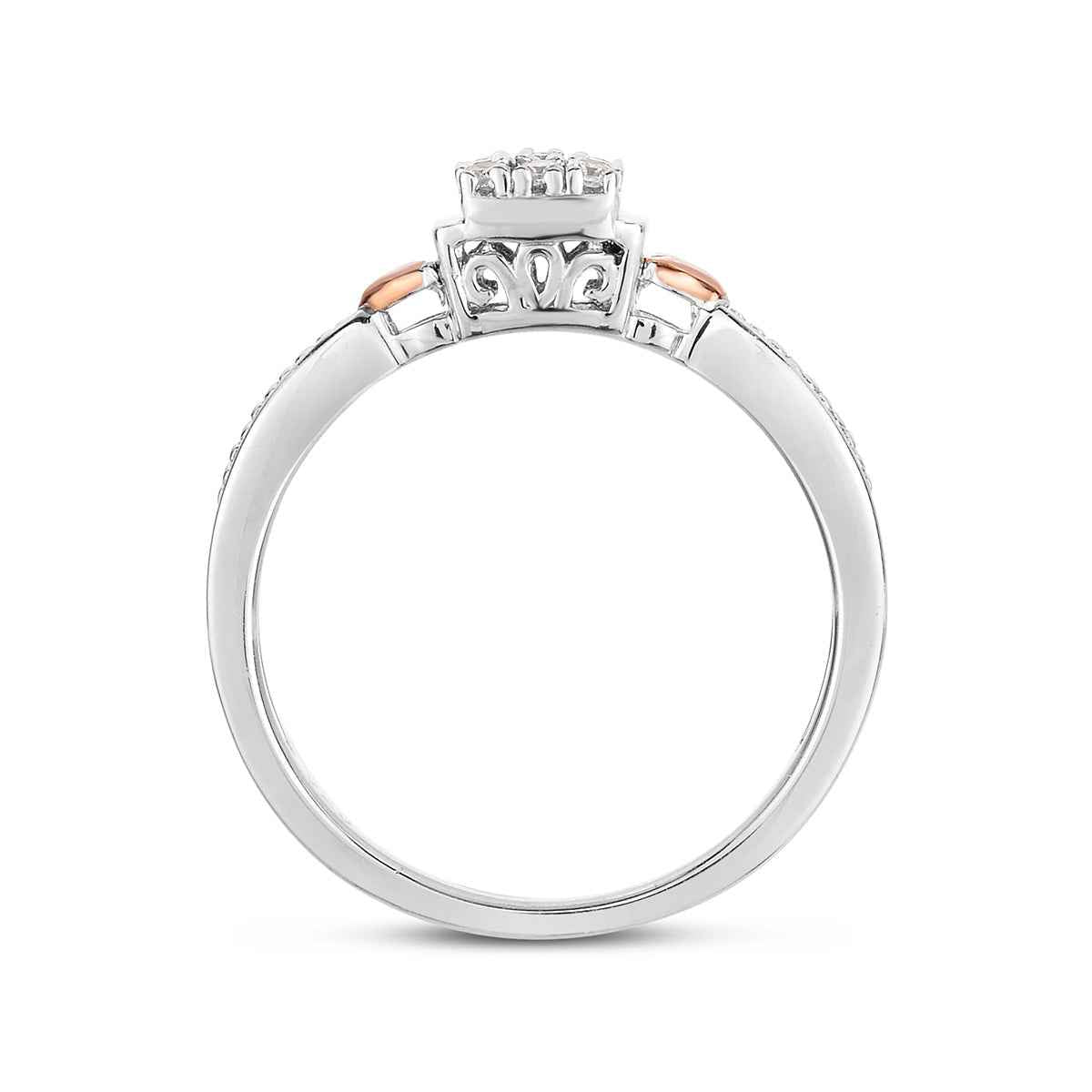 I Promise 1/10 ct. tw. Diamond Square-Shaped Cluster Promise Ring with Hearts in 10K White and Pink Gold front view