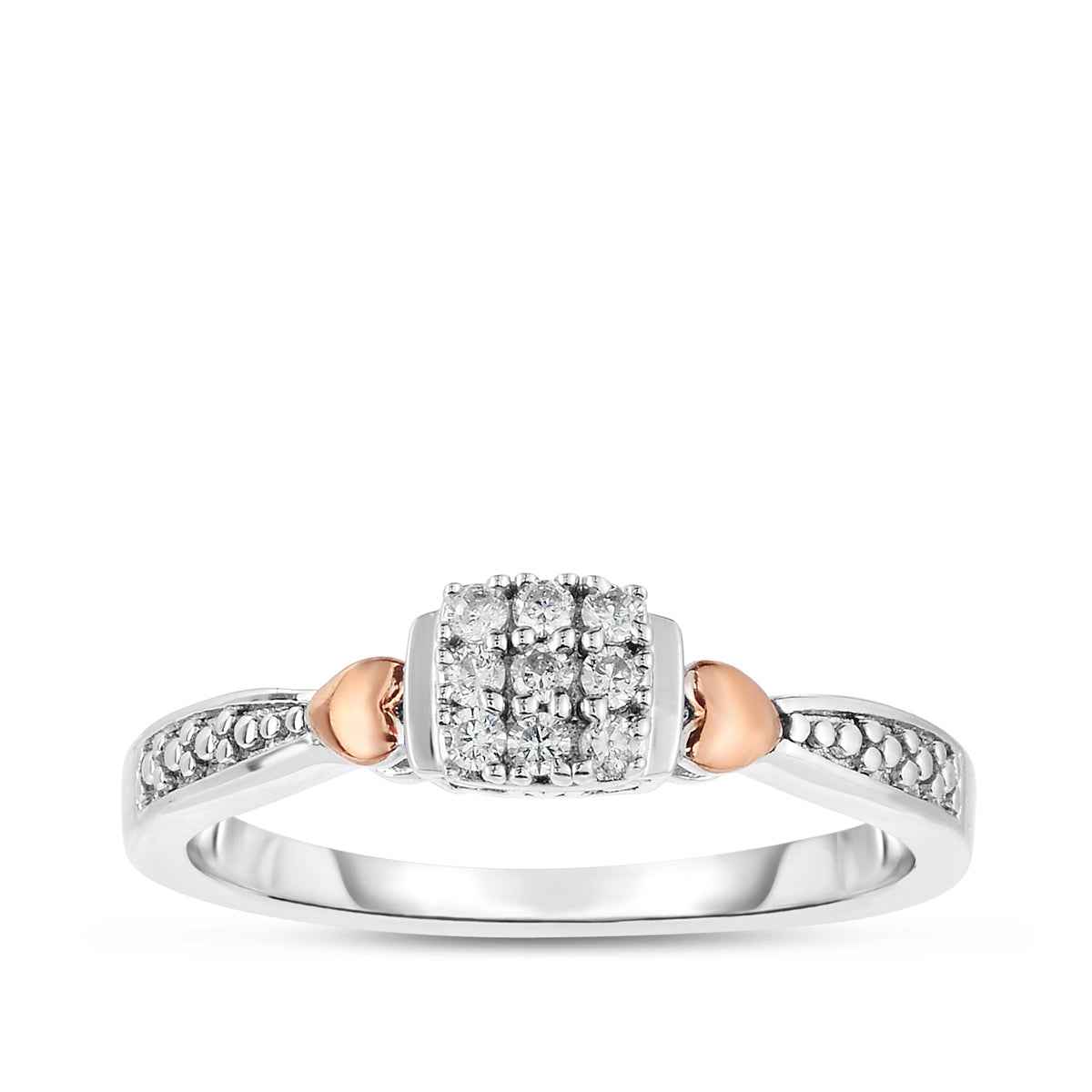 I Promise 1/10 ct. tw. Diamond Square-Shaped Cluster Promise Ring with Hearts in 10K White and Pink Gold