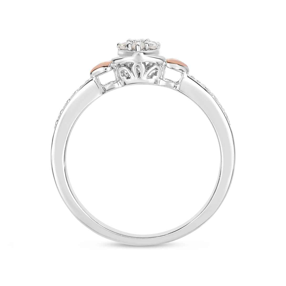 I Promise Diamond Heart-Shaped Cluster Promise Ring with Hearts in 10K White and Pink Gold front view