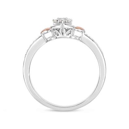 I Promise Diamond Heart-Shaped Cluster Promise Ring with Hearts in 10K White and Pink Gold front view