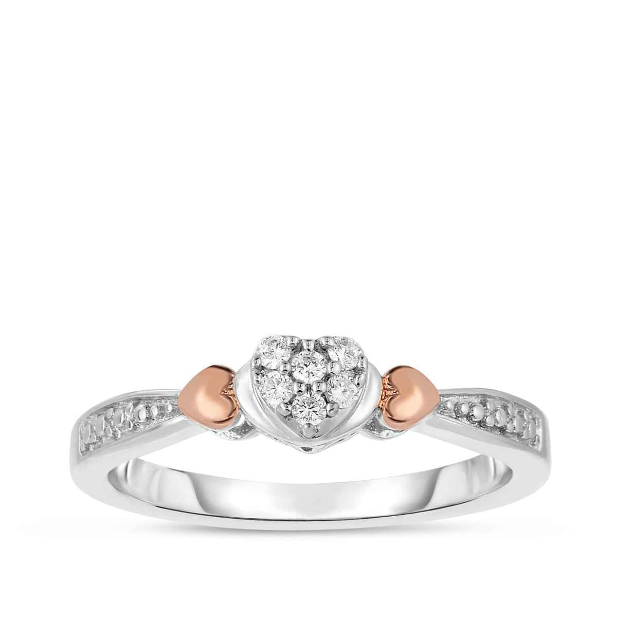 I Promise Diamond Heart-Shaped Cluster Promise Ring with Hearts in 10K White and Pink Gold