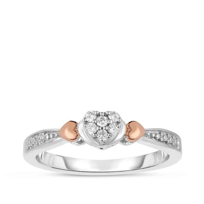 I Promise Diamond Heart-Shaped Cluster Promise Ring with Hearts in 10K White and Pink Gold