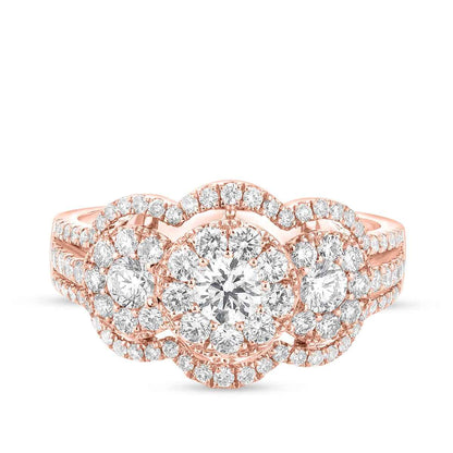 Fairytale Diamonds 1-1/5 ct. tw. Round Diamond Cluster Halo Ring in 14K Pink Gold close-up detail