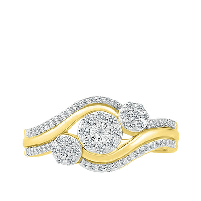 Fairytale Diamonds 3/8 ct. tw. Diamond Triple Cluster Bypass Ring with Miracle Plate in 10K Yellow Gold front view