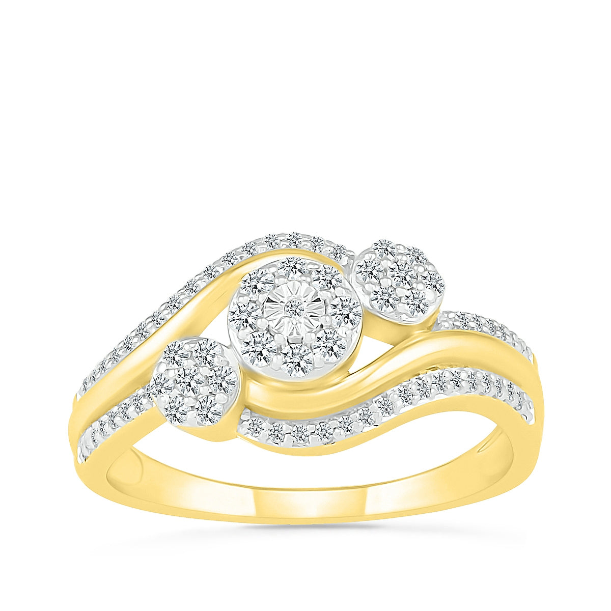 Fairytale Diamonds 3/8 ct. tw. Diamond Triple Cluster Bypass Ring with Miracle Plate in 10K Yellow Gold