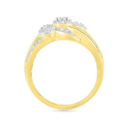 Fairytale Diamonds 1/2 ct. tw. Diamond Cluster Ring with Baguette Diamond Accents & Miracle Plates in 10K close-up detail
