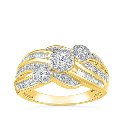 Fairytale Diamonds 1/2 ct. tw. Diamond Cluster Ring with Baguette Diamond Accents & Miracle Plates in 10K Yellow Gold