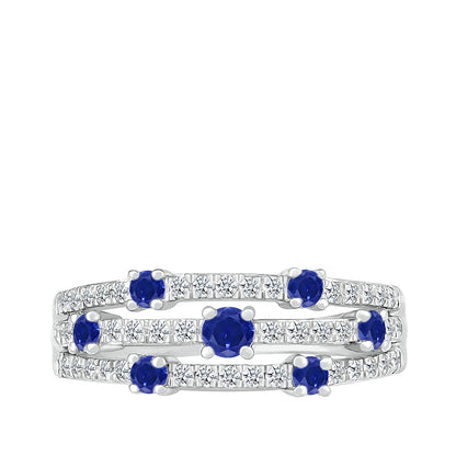 Sapphire & 1/4 ct. tw. Orbit Ring in 10K White Gold front view