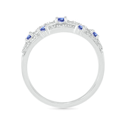 Sapphire & 1/4 ct. tw. Orbit Ring in 10K White Gold close-up detail